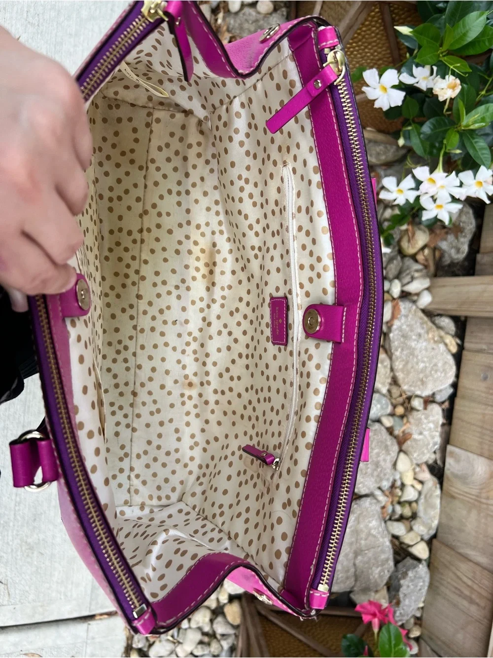 Kate Spade New York Magenta Pebbled Leather Satchel Gold Hardware Purple